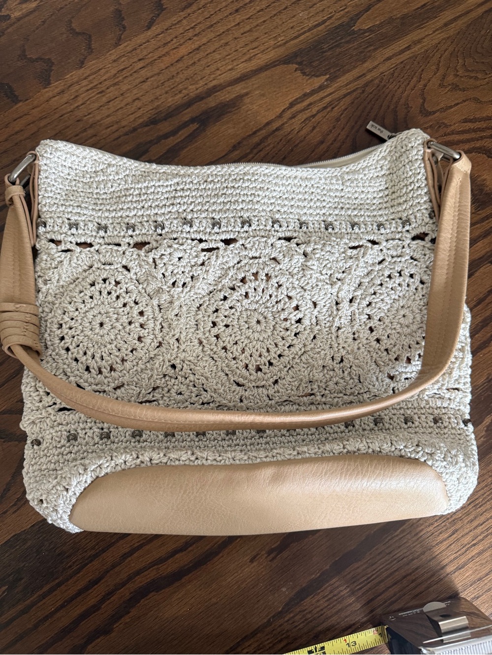 Crochet Shoulder Bag with Tan Trim - Unbranded